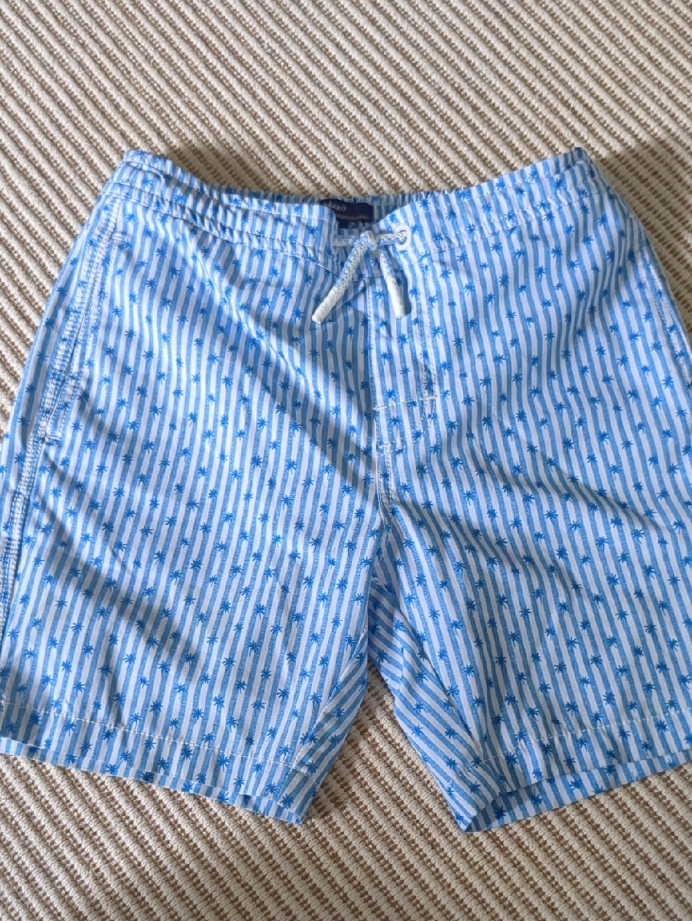 johnnie-O Light Blue & White Palm Stripe Swim Trunks